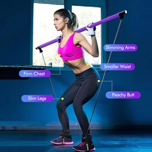 Pilates Bar Kit mit Widerstandsband,Tragbar Widerstandsbänder Stange PilatesBar für Zuhause und Fitnessstudio,Bodybuilding Yoga Pilates Stick mit Fußschlaufe,Damen Herren Fitness Stange Workout