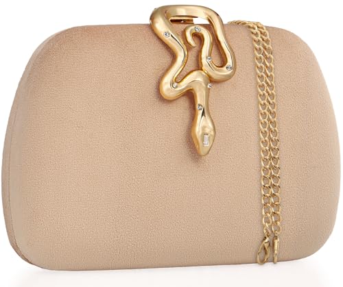 Image of Velvet Evening Clutch Purse for Women-Snake Clasp Formal Handbag,Hard Shell Design Bag for Weddings, Parties, Prom