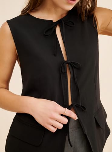 Ladyful Summer Vest Tops for Women Tie Front Sleeveless Blazer Suit Vest Full Lined Business Work Waistcoat Top3