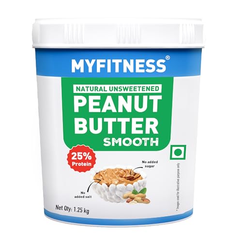 MYFITNESS Peanut Butter All Natural Smooth 1.25kg | 25g Protein | Unsweetened | No Added Sugar or Salt | No Palm Oil | Nut Butter Spread for Pre & Pos