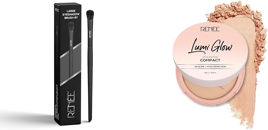 Professional Makeup Brush with Easy-to-Hold Large Eyeshadow Brush R7, 1Pc Lumi Glow Highlighting Compact- Cashmere Sand With Hyaluronic Acid & Vitamin E| 9g