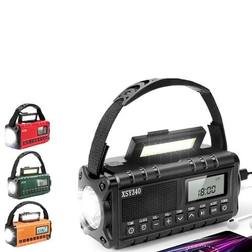 POEFSJ 防災ラジオ ソーラー多機能ラジオ 手回し充電器 ソーラー充電 手回しクランクで発電 USB充電 3つの充電方法 読書灯付き ヘッドフォンジャック付きで 携帯電話の充電が可能 大容量 長いバッテリー寿命 sosアラート付き 緊急防災 地震 台風