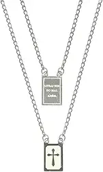 Escapulário Prateado Livrai-nos do Mal Amém com Cruz em Aço Inox 316 Para Presente Colar Corrente Cordão Masculio e Feminino