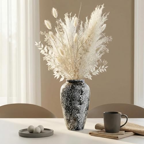 Rustic 10” Ceramic Vase for Home Decor, Farmhouse & Boho Decorative Pottery Vase for Table Centerpiece, Mantel, Shelf, Living Room, Kitchen, and Entryway (Speckled - 10" Medium) — view 3