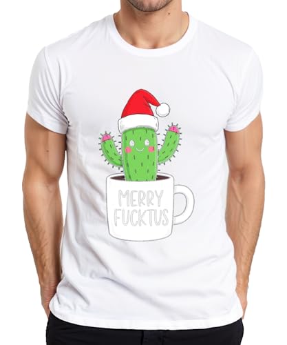 Image of Merry tus Funny Christmas Cactus Santa Hat Gift Men's T-Shirt, White, 3XL