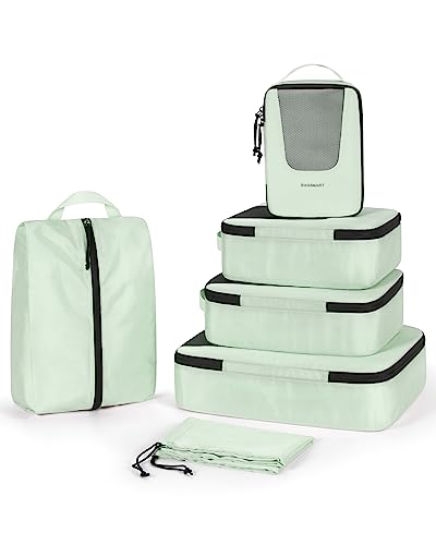 BAGSMART Compression Packing Cubes for Travel, 6/5/4set Lightweight Packing Organizers, Summer Travel Essentials Suitcase Organizer Bags Set, Standard 6 Set/Light Green