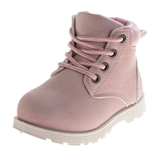 Josmo Kids Construction Boots MidCalf - Lace Up Workboot Trekking Walking Climbing Hiking Boot - Pink (Size 5 Toddler)