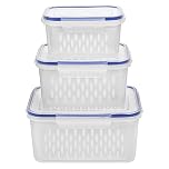 KOXXIAMOQ 3 Set Fridge Fruit Storage Containers for Fridge with Colander, Fresh Food Storage Containers with Lids Airtight, Vegetables Fruit Salad Storage Containers for Fridges Food Organiser (Blue)