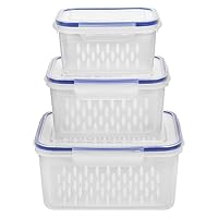 KOXXIAMOQ Scatola per la Conservazione di Frutta e Verdura, Set di 6/3 Pezzi di Contenitori a Tenuta con Coperchio, Portaoggetti del Frigorifero Contenitore Scatola con, 0,85L+1,75L+3,3L (blu)