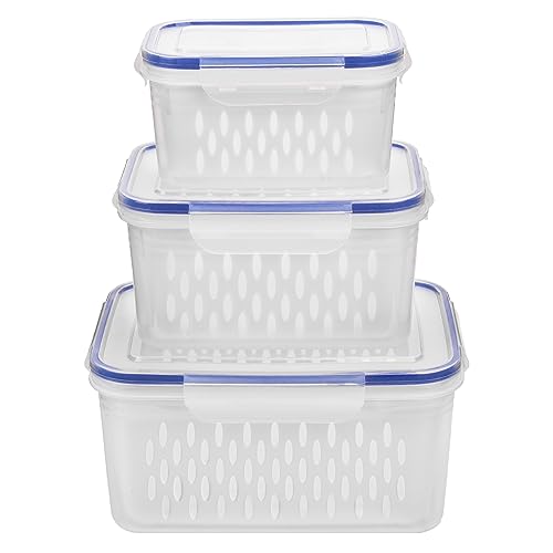 KOXXIAMOQ Scatola per la Conservazione di Frutta e Verdura, Set di 6/3 Pezzi di Contenitori a Tenuta con Coperchio, Portaoggetti del Frigorifero Contenitore Scatola con, 0,85L+1,75L+3,3L (blu)