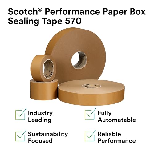 Image of 3M Scotch Performance Paper Box Sealing Tape 570,1.9 inch x 55 yd (48 mm x 50 m),1 Roll,Brown,Recycle-Compatible,Great for Packaging,Shipping,and Moving,(Pack of 2)