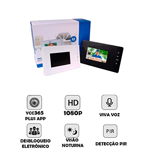 Interfone Voz Para Casa Vídeo Porteiro Eletrônico Interno Bivolt Monitor Colorido Tela 4.3
