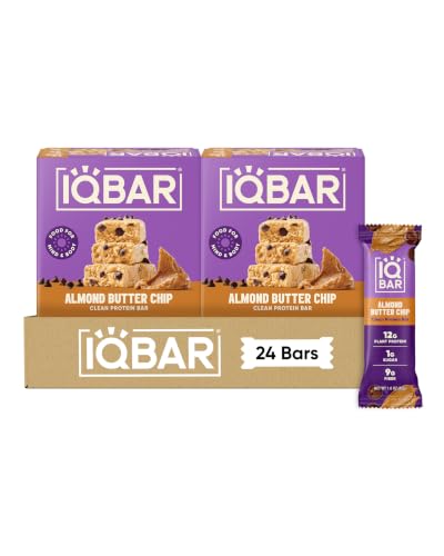 IQBAR Clean High Protein Bars, Low Sugar Snack, Almond Butter Chip 24ct