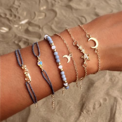 Aluinn Boho Rope Bracelet for Women Fashion Gold Moon Hand Catenary Star Lover Heart Chain Pearl Bracelet Jewelry for Women2