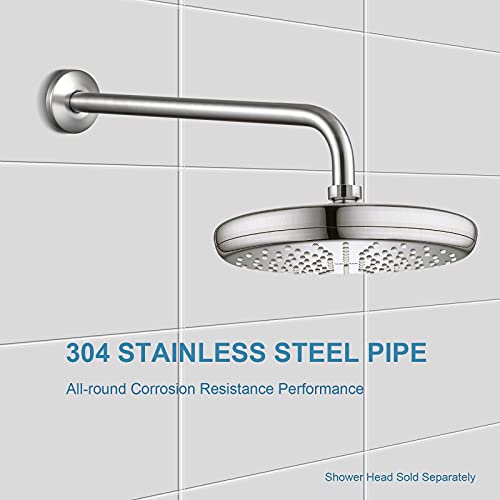 OFFO Shower Arm with Flange, 12 in Brushed Nickel Wall Mount Replacement Angle Shower Head Arm Wall-Mounted For Fixed Shower Head & Handheld Showerhead