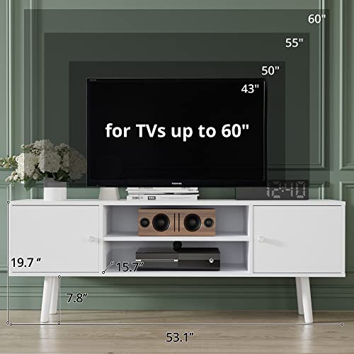 Cozy Castle Wood Tv Stand For 50/55/60 Inch Tv, Modern Entertainment Center With Large Storage, Media Console Tables For Living Room Bedroom And Office, White #TOP6