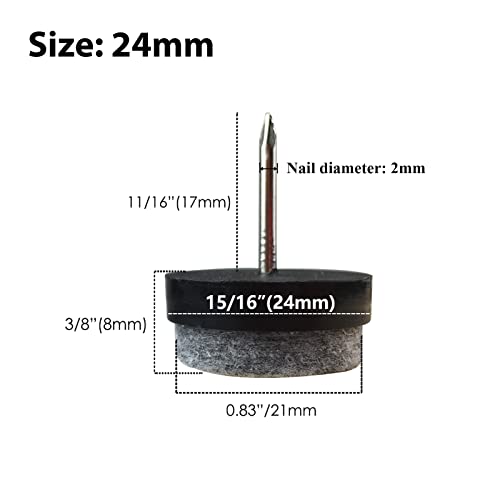 40Pcs Round Heavy Duty Nail-On Felt Pad For Furniture Chair Table Leg Feet Floor Protectors Slide Smoothly (Black, Pad Diameter 24Mm) #TOP1