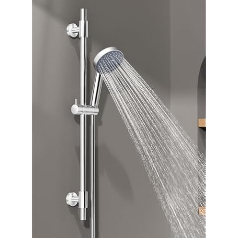 KES Handheld Shower Head 30-Inch Shower Slide Bar and 59-Inch Hose, 5-Function Adjustable Shower Head with Wall Mount Shower Slide Bar Set 18/8 Stainless Steel, Polished Finish F209S78-PS+P501B-CH Cover