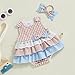 Newborn Infant Baby Girl Clothes Sleeveless Plaid Romper Dress Bow Layer Tutu Dresses Bow Headband Summer Bodysuit (US, Age, 3 Months, 6 Months, Pink Blue Dress)