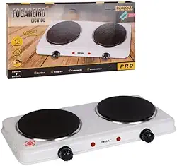 Fogão Elétrico de Indução, 2 Bocas, Branco, Metal e Plástico, 2000W, 127V, 43x21x6cm, Portátil para Cozinha, Camping e Viagem