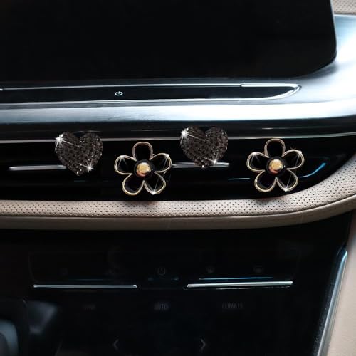 Image of 4PCS Car Air Vent Clips with Fragrance Pads, Cute Flower Air Fresheners | Daisy, Heart-Shaped Vent Clip, Car Interior Decor Charm, Car Decor Accessories, for Women and Girls, Interior Aesthetic