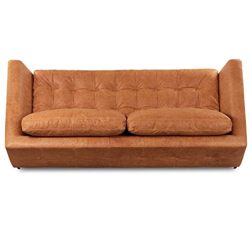 Image of Poly & BARK Calle 90 inch Sofa Full-Grain Pure-Aniline Italian Leather in Cognac Tan, Solid Wood Legs