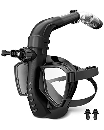 JEMULICE Mascara Snorkel Adulto, 180° Vista Máscara de Buceo Anti-Niebla con Montura de Cámara Deportiva, Anti-Fugas Máscara de Snorkel con Tubo de Ventilación Más Largo para Adultos y Jóvenes