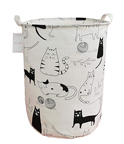 Image of LEELI Laundry Hamper with Handles Collapsible Canvas Laundry Basket,Waterproof Storage Basket Home Organizer for Nursery,Clothes,Toys,Baby Hamper19.7×15.7(kitty)