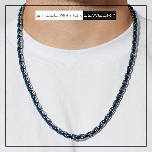 Stainless Steel and Blue Ion-Plate 6.3mm Oval Link 24" Chain Necklace2