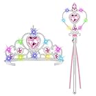 AUYAO Set Corona Principessa Luminoso, 2PZ Costume Accessori da Principessa Bambina con Corona e Bacchetta, Costume Accessori Set Luminoso per ragazze per Carnival Halloween Festa Cosplay(Rosa)