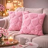 Aryala Valentines Pillow Covers 18x18 inch Set of 2 Valentines Day Decoration Pink Heart Soft Plush Faux Fur Jacquard Throw Pillows for Bedroom Sofa Holiday Festivals Home Decor
