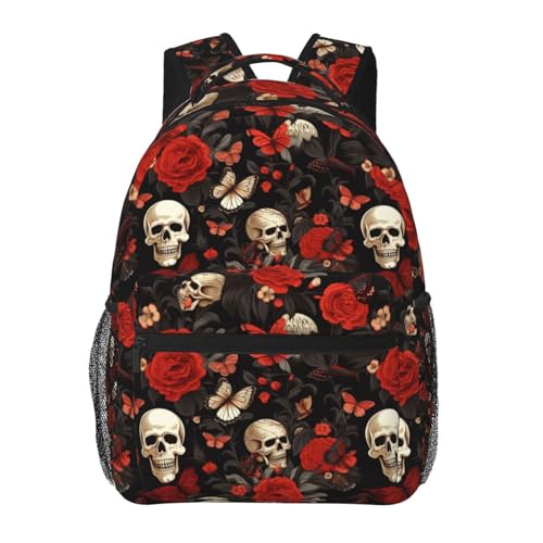 Gothic Rose Sugar Skull Lightweight Backpack Travel Casual Bags for Women or Men 15.7 Inches