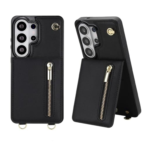 Étui Samsung Galaxy S26 Ultra noir anti-chute avec compartiment monnaie et cartes zippé