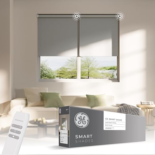 GE Smart Shades, Rechargeable Battery Roller Shade with Remote Control, Blackout Grey Fabric, White Hardware, 38-in Wide, 1 Count