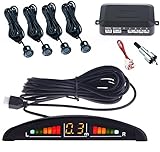  Retroceso Trasero Radar Aparcamiento Sensor Sistema DC 12V 4 Sensores Kit Audio Zumbador Alarma Pantalla LED, Cocar Coche Aparcamiento Kit con 4 Estacionamiento Sensores (Negro)