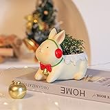 Christmas Rabbit Planters Pots Unique Rabbit Flower Pot for Indoor Outdoor Plants Resin Rabbit Planter with Drainage Hole Cute Christmas Rabbit Plant Pots - Holiday Decoration