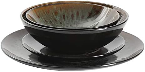 Gibson Elite Kyoto Double Bowl Dinnerware Set, Service for 4 (16pcs), Teal