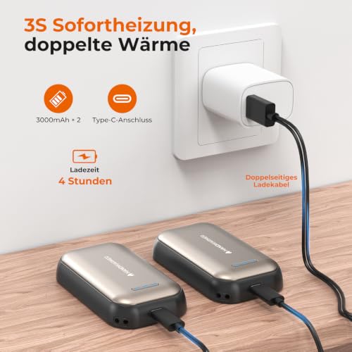 AICPAN Handwärmer Elektrisch - 2er-Pack 6000mAh Magnetischer Taschenwärmer, USB-C Elektrische Handwärmer Wiederaufladbar Schnellheizung… – Ansicht 4