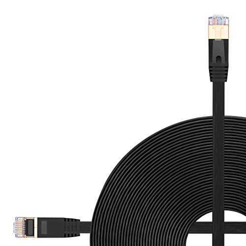 Cat 7 Ethernet Cable 100 ft,JewMod Ethernet Cable Cat7 RJ45 Network Patch Cable Flat 10 Gigabit 600Mhz LAN Wire Cable Cord Shielded for Modem,Router,PC,Laptop,Switch,Xbox 360-Black
