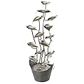Water Fountain - Nearly 4 Foot Tall Rain Forest Leaves Garden Decor Metal Fountain - Outdoor Water Feature,Silver