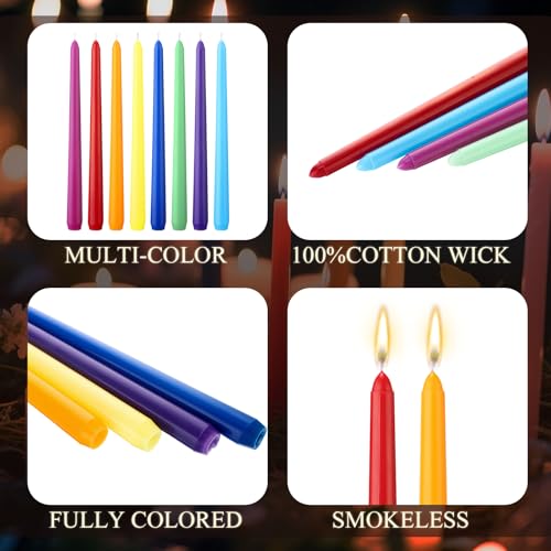 Image of MTLEE 32 Pcs Long Taper Candlestick Bulk 10 Inch Smokeless, Rainbow | Paraffin Wax Cotton Wick, Colorful Vibrant for Dinner Wedding Party Church, Unscented Table Centerpiece Decor