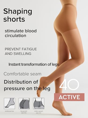 Image of Conte Women's High Waist Compression Pantyhose Tights with Control Top Active 40 Denier