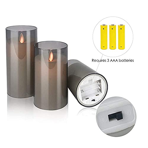 Aignis Flameless Candles Flickering with Remote, Battery Operated Candles Pack of 3 with Timer, Plexiglass LED Candles for Home Table Decor(D: 3" x H: 4" 5" 6")
