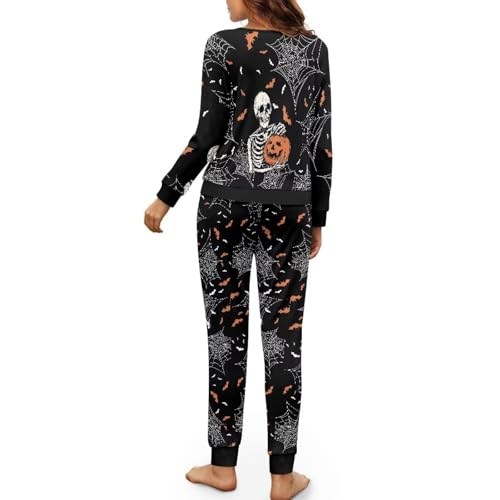 Women Halloween Pajamas Set Round Neck Pj 2 Piece Lounge Sets Pajama with Pockets Long Sleeve Outfits Soft Sleepwear3