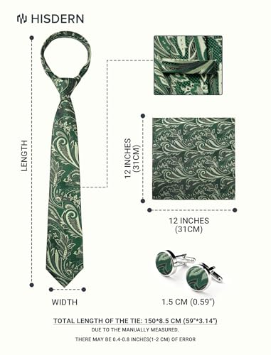 Image of HISDERN Ties for Men Paisley Tie and Pocket Square Cufflinks Set Formal Classic Floral Necktie Handkerchief Wedding Party
