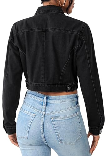 Women's Cropped Denim Washed Distressed Button Down Long Sleeve Jean Jacket Coats2
