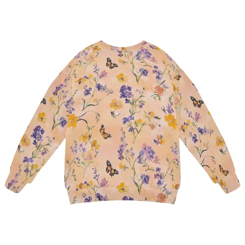 JUNZAN Flowers Lavender Butterflies Little Kids Hoodie Sweatshirt Long Sleeve Sweatshirts for Boys Camping 4T2