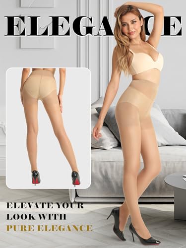 Image of SUREPOCH 20D Sheer Tights Control Top Black Pantyhose for Women Tummy Control Nylon Stockings