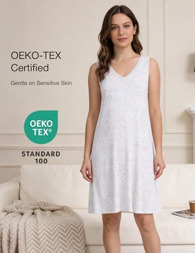 Image of GYS Cooling Bamboo Viscose Nightgowns for Women, Lightweight Sleeveless V Neck Sleep Shirt for Hot Sleepers, Soft Night dress