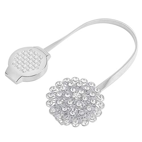 DKRAHRJJ Abrazaderas magnéticas for Cortinas, con Cristales y Flores, Decorativas, con Hebillas (Plateadas)